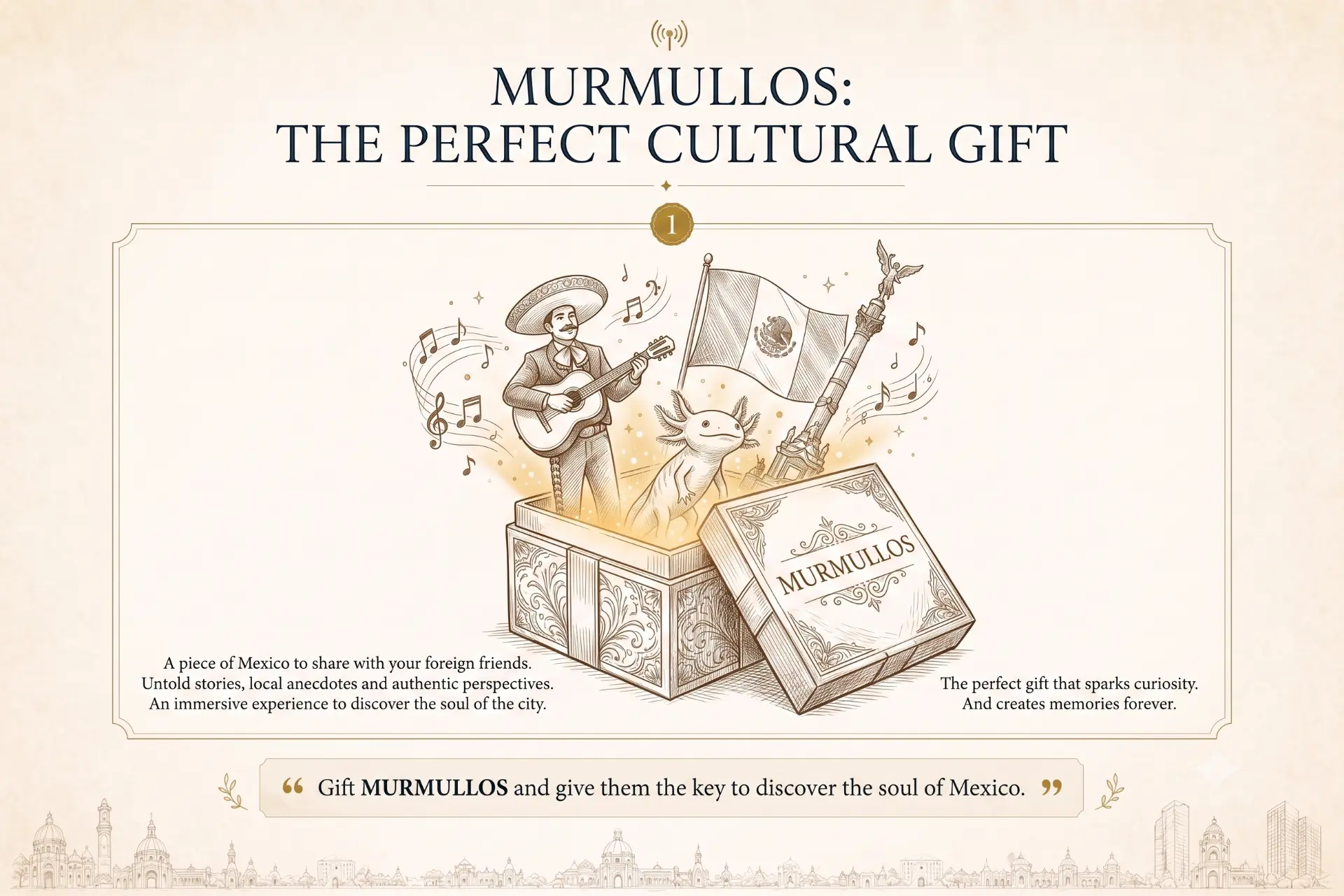 Murmullos: the perfect cultural gift — gift box with mariachi, axolotl and the Mexican flag